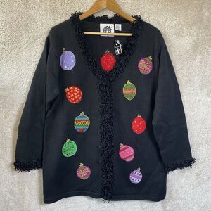 NWT Storybook Knits Ornament Fancy Cardigan Sweater 1X Christmas Beads Sequins